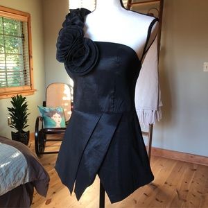 Elegant Black One Shoulder Rosette Top